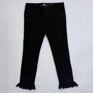 Girls 7 For All Mankind Black Cropped Jeans with Frayed Hem and Floral detail